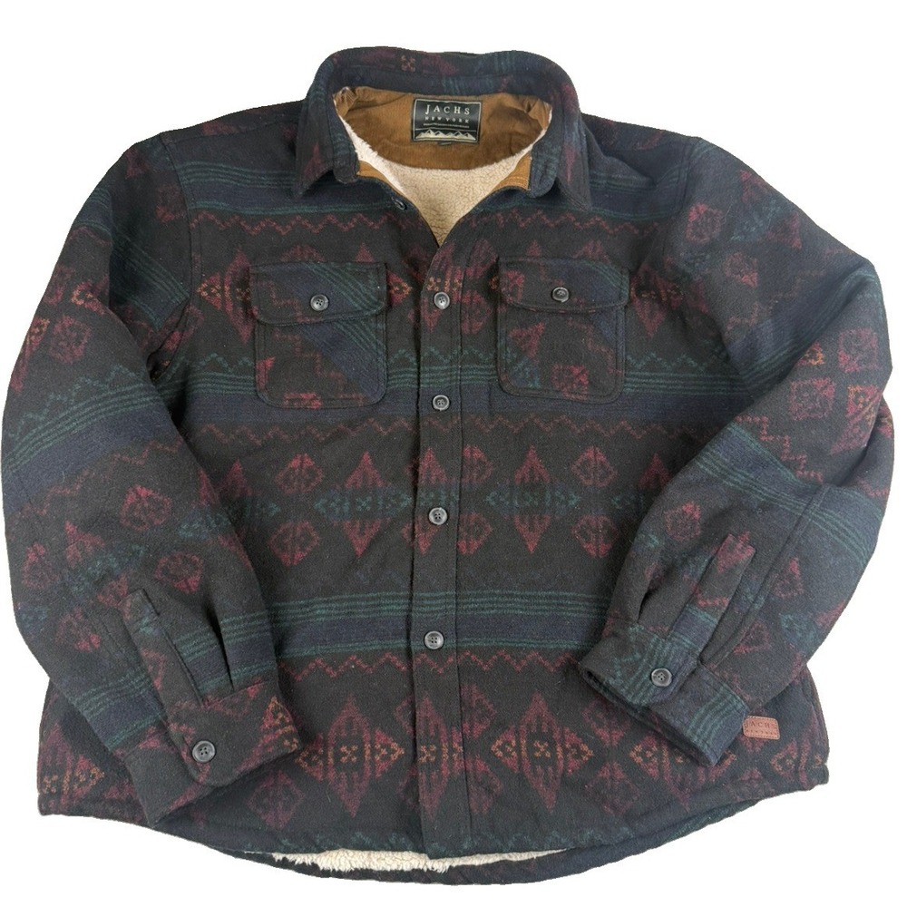 JACHS New York Jacket Mens XXL Wool Blend Sherpa Lined Southwestern Aztec Coat